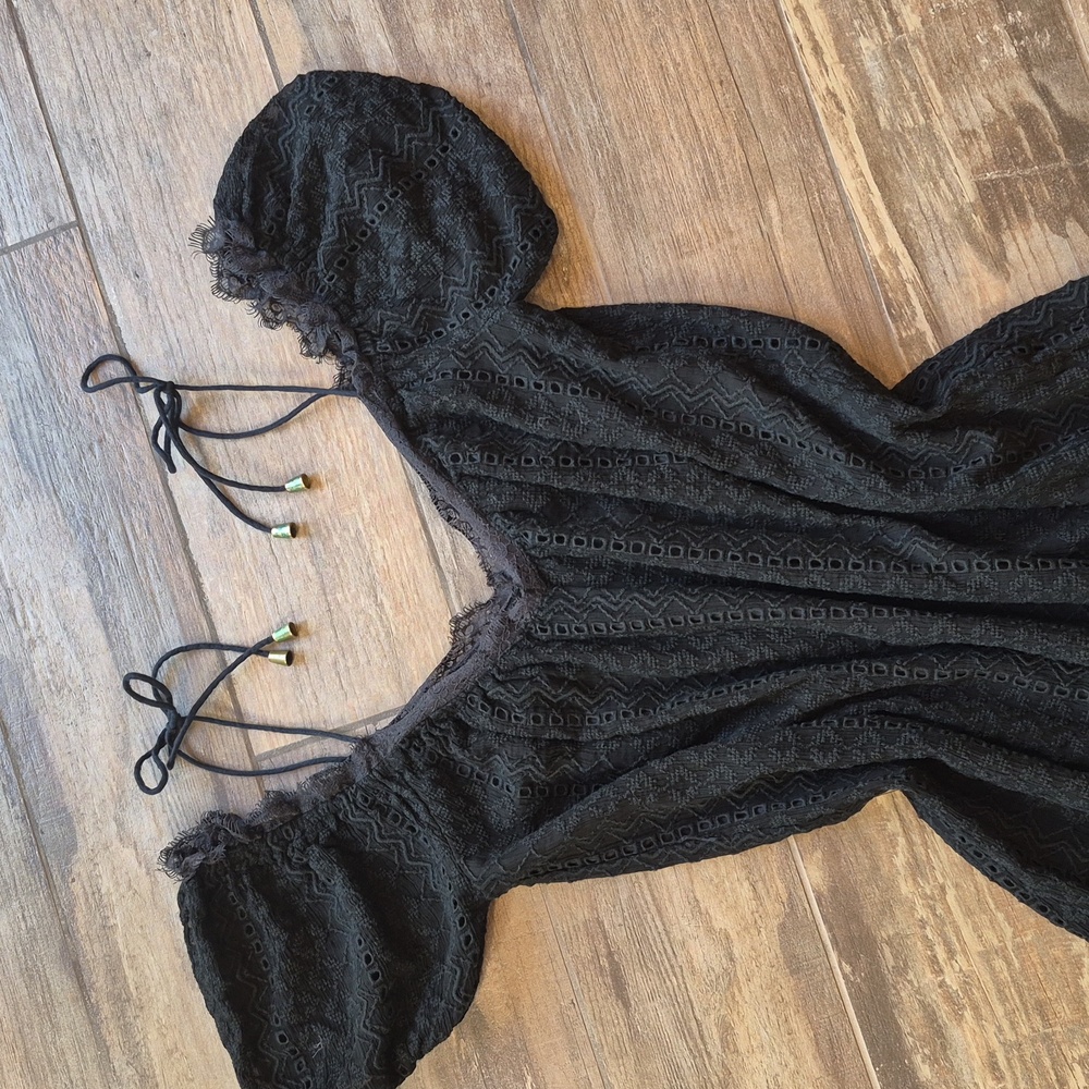 XS/S GYPSY Black Lace Subtle High Low Partially Lined Romantic Boho Lace Dress - Picture 2 of 12